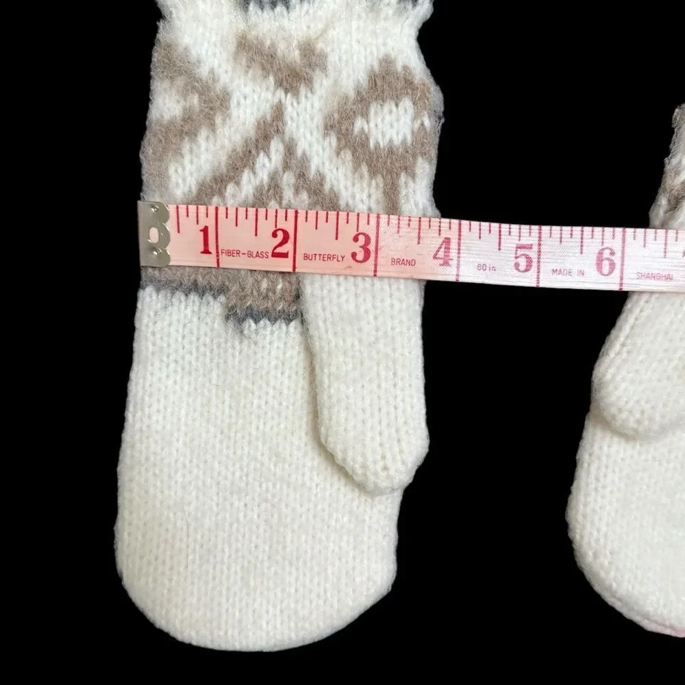 Fair Isle Pattern Cream white extended mittens size M/L